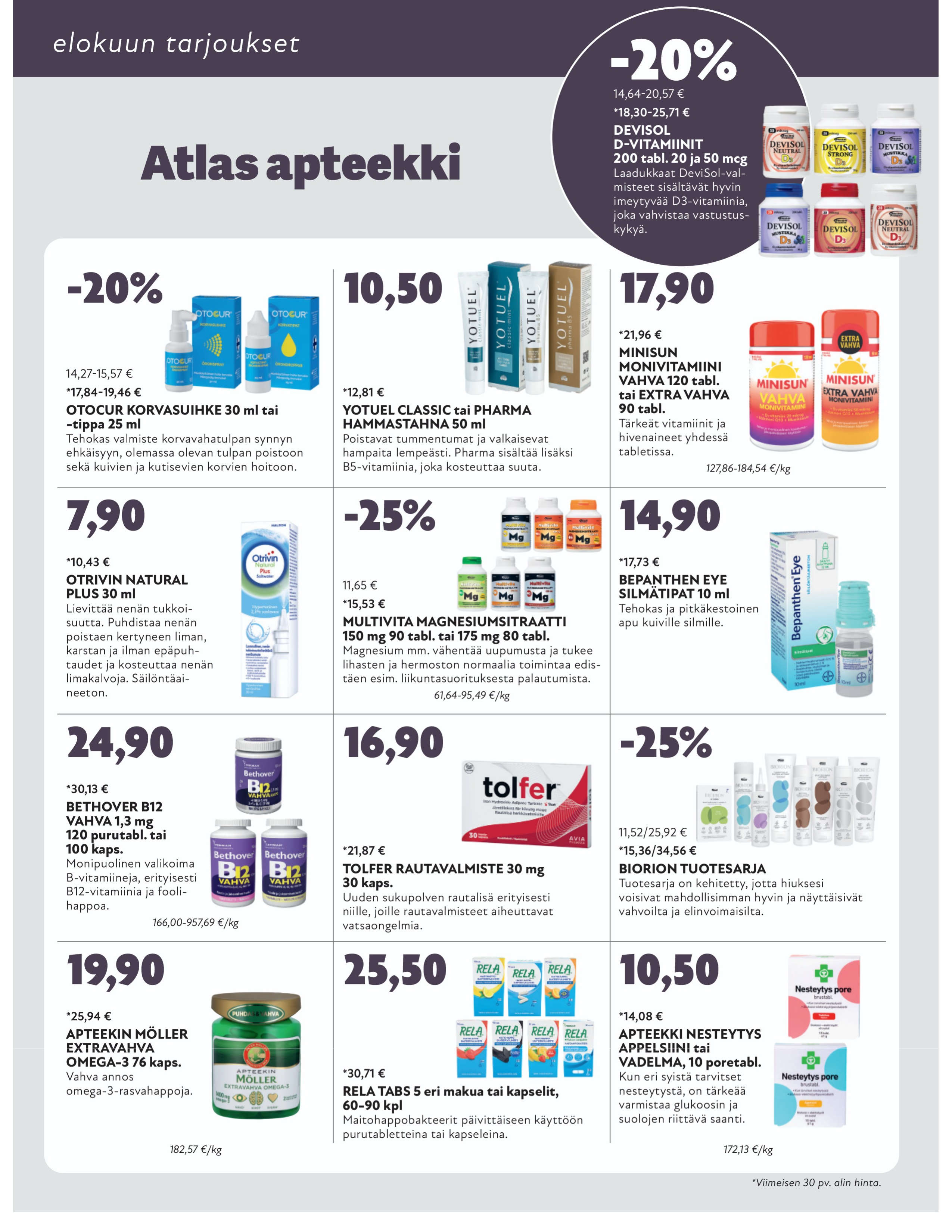 Atlas apteekin kuluvan kuukauden tarjoukset